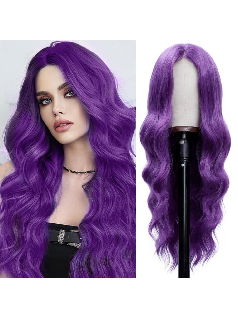 26 Inch Women's Purple Long Wavy Curly Hair Wig Halloween Cosplay